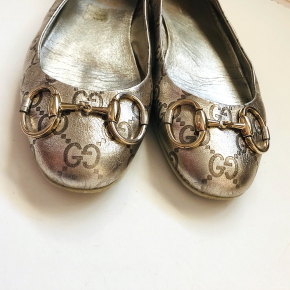 GUCCI Metallic Gold Guccissima Leather Ballet Flats - Picture 7 of 16